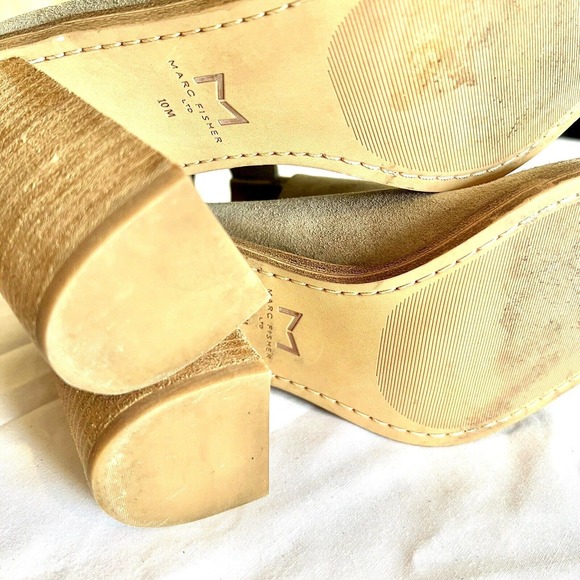 Marc Fisher Sandals Womens 10 M Vashi Ankle Strap Tan Suede Block Heels Casual - Picture 15 of 15